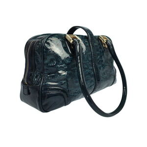 Gucci patent embossed Horsebit leather handbag black